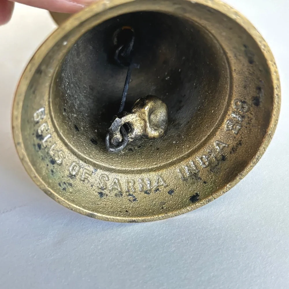 Vintage Bells of Sarna India 318 Brass Etched Floral Candlestick Holder Bell 60s